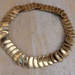 Vintage Stretchy Vintage Gold Circles Waist Belt Goldtone Metal Oval 1990s Retro